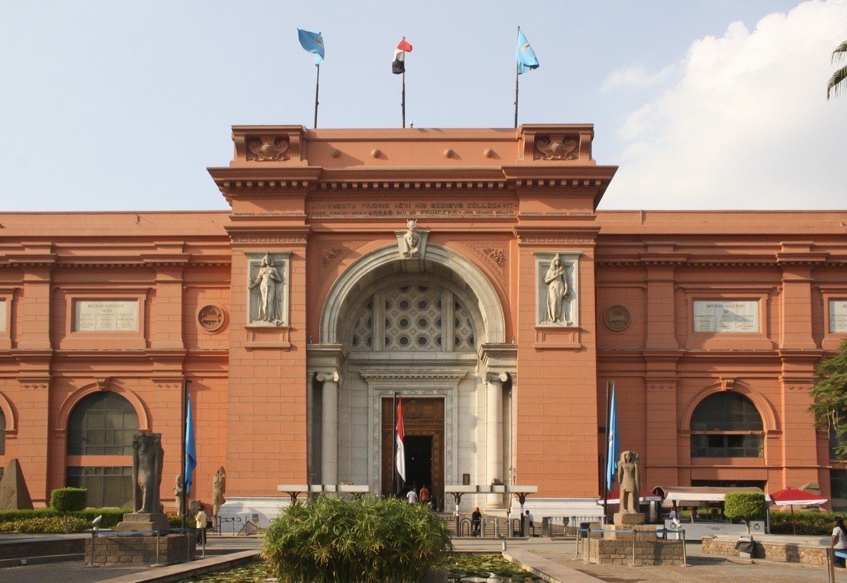 Egyptian Museum Cairo interior with ancient statues in the main hall